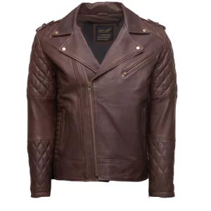 Brown Quilted Biker leather jacket-04
