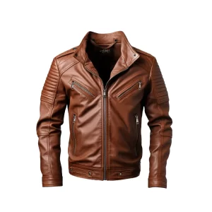Samey Brown Biker Leather Jacket-01