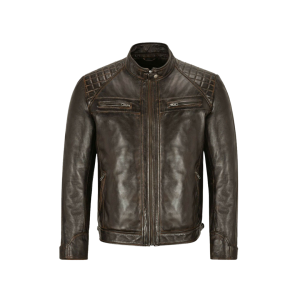 Waxed Brown Leather Biker Jacket-01