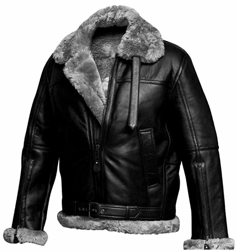 Mens B3 bomber Aviator Black Leather Jacket -02