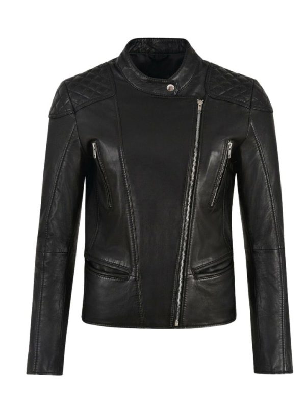 Quilted Black Leather Biker Jacket-1