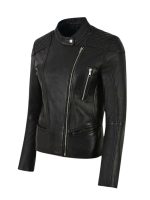 Quilted Black Leather Biker Jacket-2