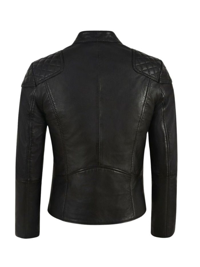 Quilted Black Leather Biker Jacket-3